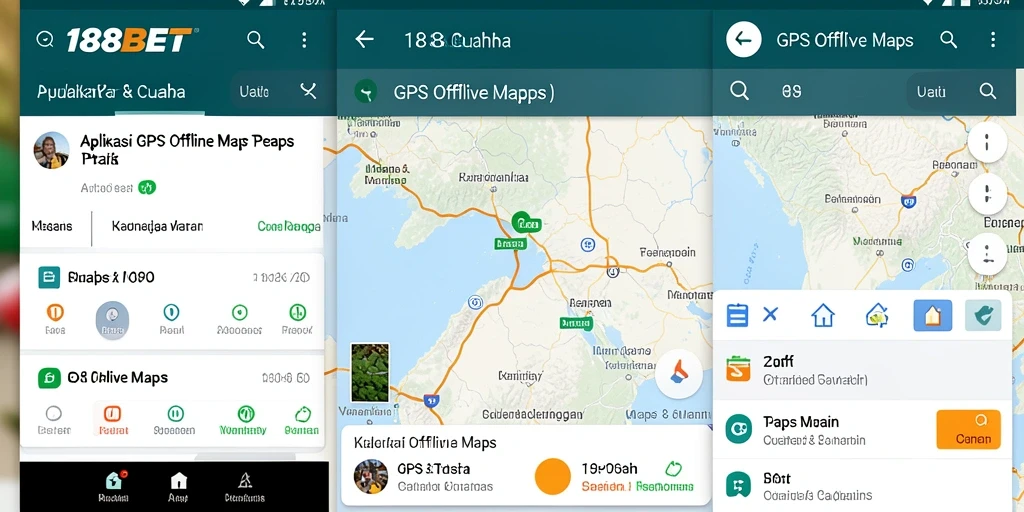 Antarmuka aplikas 188BET dengan peta offline yang jelas dan navigasi intuitif.