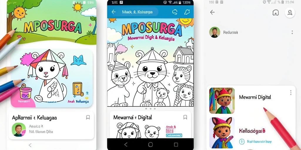 Screenshot utama MPOSURGA menunjukkan antarmuka mewarnai yang cerah dan interaktif.