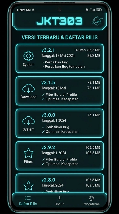 Tampilan riwayat versi jkt303
